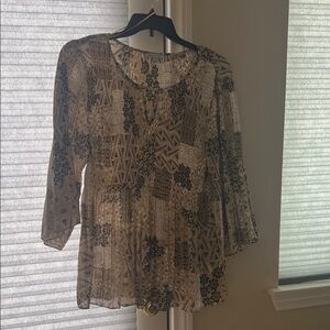 Lightweight Printed Peasant Tunic Top - Cream with Black Print